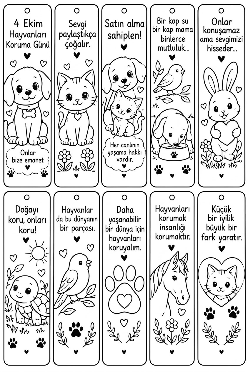 4 Ekim Hayvanları Koruma Günü Kitap Ayıracı Boyama Etkinliği